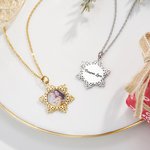 Personalised Dainty Snowflake Photo Necklace with Engraved Text Winter Jewellery Memorial Birthday Christmas Gift for Women Girls