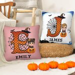 Henkilökohtainen Cartoon Vampire Witch Soft Throw tyynyn kansi Initial ja nimi Home Decor Halloween lahja pojille tytöille