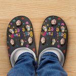 Personalizado Colorido Estrella Flor Múltiples Fotos de Diseño Antideslizante Zapatillas de felpa con Título Cumpleaños Regalo de Navidad para la Fami