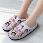 Personalizado Colorido Estrella Flor Múltiples Fotos de Diseño Antideslizante Zapatillas de felpa con Título Cumpleaños Regalo de Navidad para la Fami