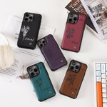 Personalizada de cuero de la PU Flip Cartera Funda de teléfono para el iPhone con el nacimiento de flores Nombre Titular de la tarjeta Regalo de cumpleaños para la familia amigo