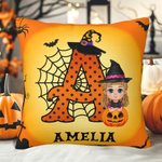 Henkilökohtainen Cartoon Vampire Witch Soft Throw tyynyn kansi Initial ja nimi Home Decor Halloween lahja pojille tytöille