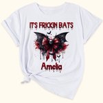 Personalisierte Gothic Schädel blutige Fledermaus Bogen T-Shirt Sweatshirt mit Namen Spooky Geburtstag Halloween Party Geschenk für Frauen Mädchen