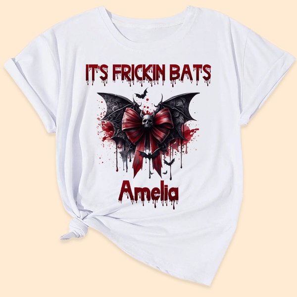 Personalizzato Gothic Skull Bloody Bat Bow T-shirt Felpa con nome Spooky Compleanno Halloween Party Regalo per le donne ragazze