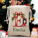 Sac d'emballage de Noël personnalisé avec nom et noeud Initiale Cadeau de Noël pour enfants Famille