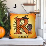 Henkilökohtainen Cartoon Vampire Witch Soft Throw tyynyn kansi Initial ja nimi Home Decor Halloween lahja pojille tytöille