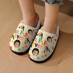 Personalizado Colorido Estrella Flor Múltiples Fotos de Diseño Antideslizante Zapatillas de felpa con Título Cumpleaños Regalo de Navidad para la Fami