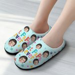 Personalizado Colorido Estrella Flor Múltiples Fotos de Diseño Antideslizante Zapatillas de felpa con Título Cumpleaños Regalo de Navidad para la Fami