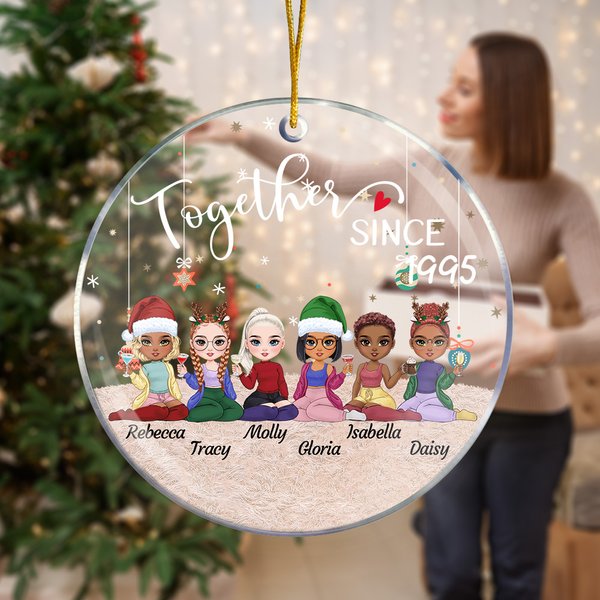 Décoration en Acrylique Personnalisée avec 2-6 Dessins de Filles et Noms Thème Sisters Forever Cadeau Anniversaire Noël pour Soeur Ami Famille