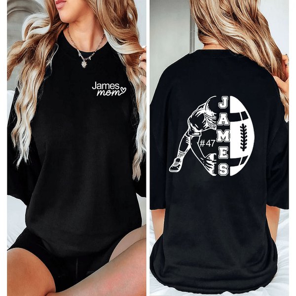 Personalized Football Mom T-shirt and Sweatshirt with Name Game Support Gift for Football Mom