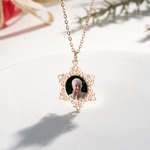 Personalised Dainty Snowflake Photo Necklace with Engraved Text Winter Jewellery Memorial Birthday Christmas Gift for Women Girls