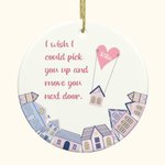 Personalised Flying Heart House I Wish Move You Next Door Ceramic Ornament with Name Christmas Tree Decor Long Distance Gift for Family Friend