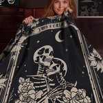 Personalised Moon Vintage Skull Floral Design Soft Throw Blanket with Name Gothic Style Home Decor Halloween Gift for Friend Family