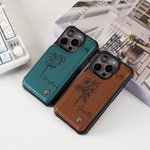 Personalizada de cuero de la PU Flip Cartera Funda de teléfono para el iPhone con el nacimiento de flores Nombre Titular de la tarjeta Regalo de cumpleaños para la familia amigo