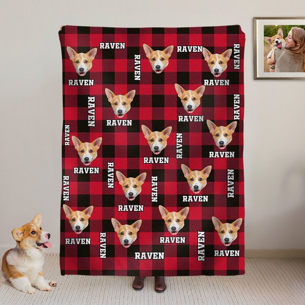 Coperta personalizzata a quadri natalizi per cani e gatti con 1-3 nomi, regalo di Natale per i proprietari di animali domestici.