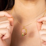 Personalized Retro Flower Petals Birthstones Hollow Rectangle Frame Pendant Necklace Dainty Jewelry Birthday Anniversary Gift for Women