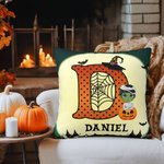 Henkilökohtainen Cartoon Vampire Witch Soft Throw tyynyn kansi Initial ja nimi Home Decor Halloween lahja pojille tytöille