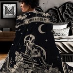 Personalised Moon Vintage Skull Floral Design Soft Throw Blanket with Name Gothic Style Home Decor Halloween Gift for Friend Family