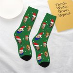 Personalized Funny 1 - 4 Face Photo Design Soft Crew Socks with Santa Hat Elk Snowflake Elements Christmas Gift for Kids Family