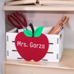Personalized Apple Design Wooden Desktop Organizer with Name Desk Decor Teacher Appreciation Thank You Gift for Educator