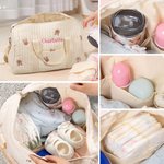 Personalised Cute Rabbit Bear Olive Leaf Large Cotton Mommy Hospital Bag with Embroidered Name Pregnancy Baby Shower Gift for Women