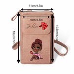 Henkilökohtainen muoti sarjakuva tyttö nahka kannettava Crossbody laukku lompakko nimi ja syntymä kukka Travel Essentials syntymäpäivälahja hänelle lahja hänelle