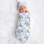 Personalized Blue Turtle Ocean Theme Receiving Blanket Swaddle Hat Headband Set with Name Coming Home Outfit Baby Shower Gift for Newborns