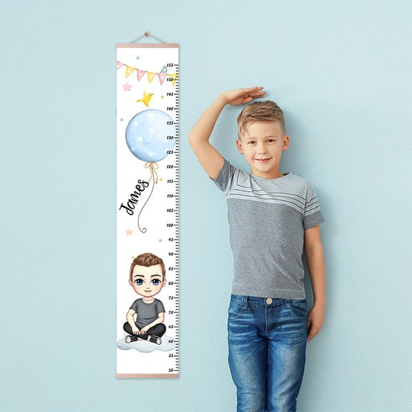 Toise Murale Personnalisée avec Dessin Nom et Fleur de Naissance de l'Enfant Décoration de Chambre Cadeau Anniversaire Noël pour Fille Garçon