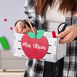 Personalized Apple Design Wooden Desktop Organizer with Name Desk Decor Teacher Appreciation Thank You Gift for Educator