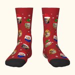 Personalized Funny 1 - 4 Face Photo Design Soft Crew Socks with Santa Hat Elk Snowflake Elements Christmas Gift for Kids Family