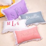Personalized Embroidered Monogrammed Name Throw Pillow Cover with Ruffles Baby Shower Housewarming Gift for Newborn New Mom