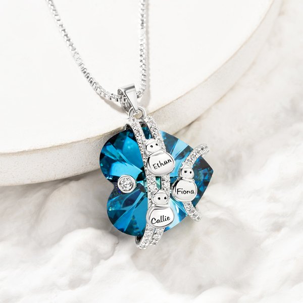 Personalizado lindo muñeco de nieve collar de cristal del corazón de la familia con 1-5 nombres grabados Navidad Cumpleaños Aniversario de regalo para