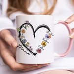 Mug céramique personnalisé avec 1-6 noms Anniversaire Fête des Mères Cadeau de Noël pour Maman Grand-mère