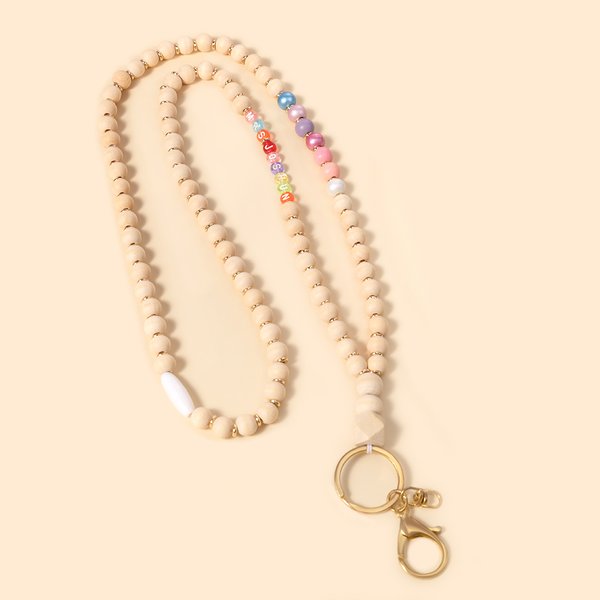 Personalisierte Bohemian Style bunte hölzerne Perlen ID Lanyard mit Namen Geburtstag Weihnachten Anerkennung Geschenk für Lehrer