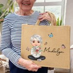 Sac en Toile de Jute Personnalisé avec Nom et Personnage Fleur de Naissance Cadeau Noël Anniversaire pour Femme Fille