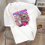 Spersonalizowany różowy Love Heart Cute Moo Deng Baby Hippo Unisex Bootleg T-shirt Bluza z imieniem Prezent urodzinowy dla fanów Moo Deng Miłośnicy