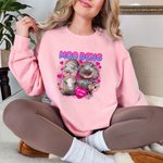 Spersonalizowany różowy Love Heart Cute Moo Deng Baby Hippo Unisex Bootleg T-shirt Bluza z imieniem Prezent urodzinowy dla fanów Moo Deng Miłośnicy