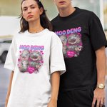 Spersonalizowany różowy Love Heart Cute Moo Deng Baby Hippo Unisex Bootleg T-shirt Bluza z imieniem Prezent urodzinowy dla fanów Moo Deng Miłośnicy