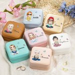Personalised Multicolour Cartoon Women Girl Birth Flower Leather Jewellery Box with Name Portable Travel Accessories Birthday Christmas Gift for Women