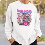 Spersonalizowany różowy Love Heart Cute Moo Deng Baby Hippo Unisex Bootleg T-shirt Bluza z imieniem Prezent urodzinowy dla fanów Moo Deng Miłośnicy