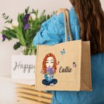 Sac en Toile de Jute Personnalisé avec Nom et Personnage Fleur de Naissance Cadeau Noël Anniversaire pour Femme Fille
