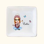 Plat à bijoux en céramique avec nom Personnalisé Personnage de dessin animé Bouquet de fleurs de naissance Anniversaire Fête de mariage Cadeau de mari