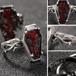 Bague gothique personnalisée Rose de cercueil Vintage avec nom gravé Noël Halloween Cadeau pour femmes hommes