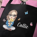 Personalisierte Cartoon-Figur Tragetasche mit Namen Geburtsblumenstrauß Reißverschluss Tote Bag Geburtstag Weihnachten Geschenk für Familie Freunde