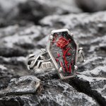 Bague gothique personnalisée Rose de cercueil Vintage avec nom gravé Noël Halloween Cadeau pour femmes hommes