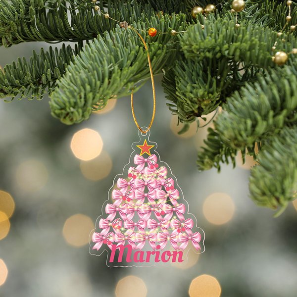 Adorno acrílico rosa personalizado para árbol de Navidad con nombre y cuerda dorada Regalo de Navidad para niñas
