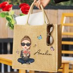 Sac en Toile de Jute Personnalisé avec Nom et Personnage Fleur de Naissance Cadeau Noël Anniversaire pour Femme Fille