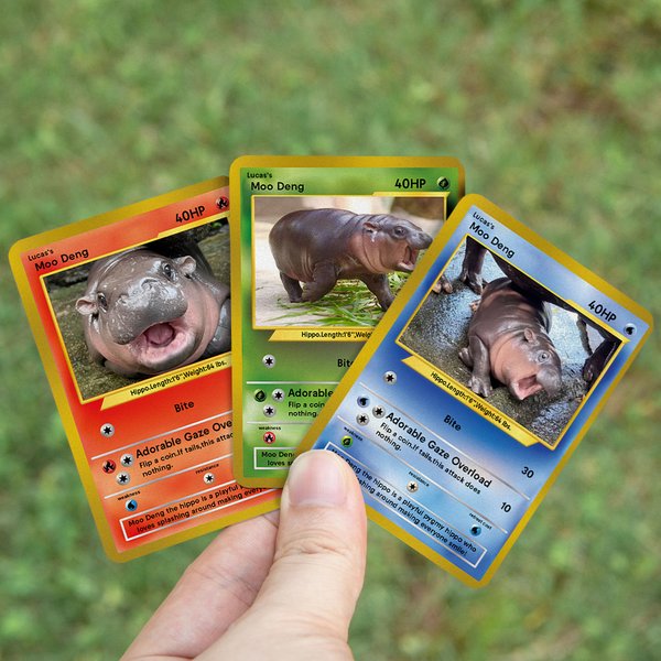 Personalized Funny Moo Deng Baby Hippo Photo Classic Poke Card with Name and Cover Card Game Collection Birthday Gift for Moo Deng Fans