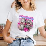 Spersonalizowany różowy Love Heart Cute Moo Deng Baby Hippo Unisex Bootleg T-shirt Bluza z imieniem Prezent urodzinowy dla fanów Moo Deng Miłośnicy
