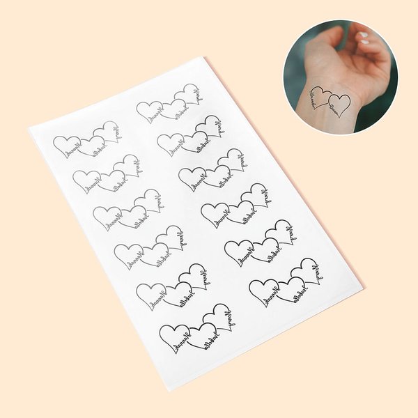 Gepersonaliseerde Set van 3 Niet-toxiciteit Waterdichte Harten Tijdelijke Tattoo met 1-5 Namen Festival Party Favors Vaderdag Cadeau voor Familie Koppel